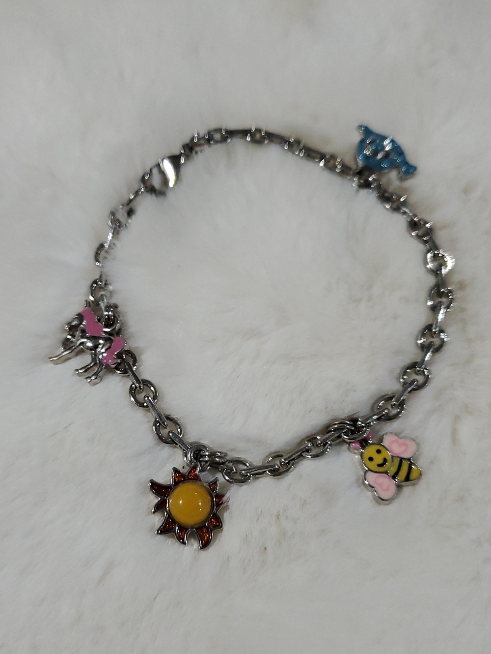 Lia Sophia Silver Charm Bracelet Pink Unicorn Blue Snail Yellow Sun  Bee Girlie